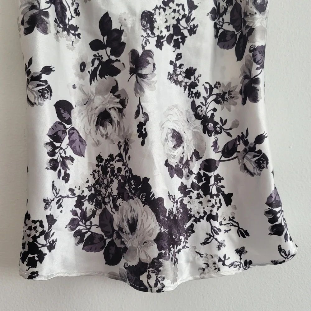 Y2K Black White Satin Camisole Floral Rose Tank Top Size Medium‎